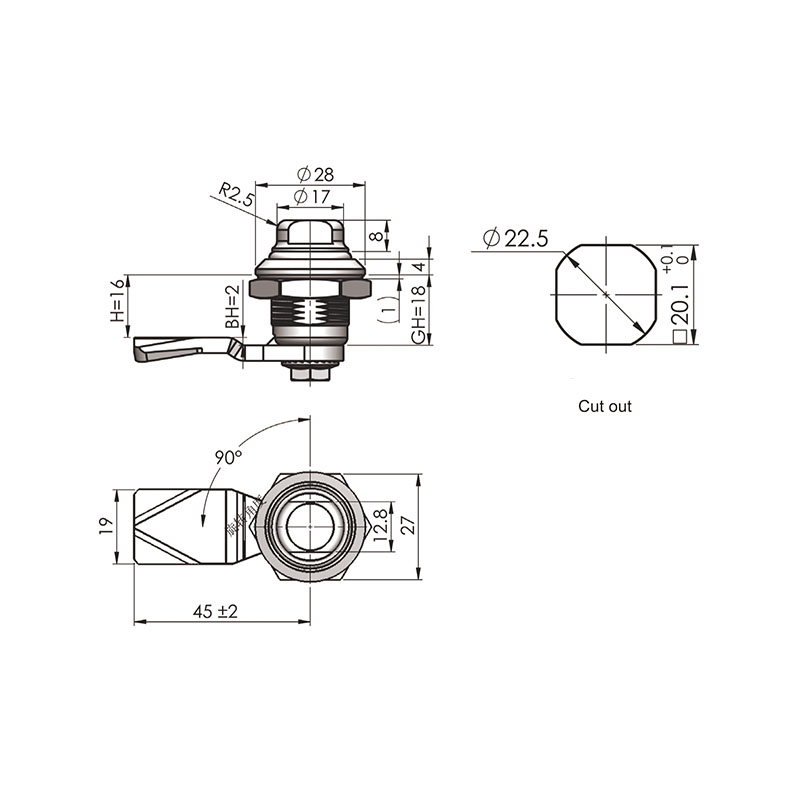 MS705-27 SUS316 Khóa công nghiệp bằng thép không gỉ xoay 90 ° MS705-27 SUS316 Khóa công nghiệp bằng thép không gỉ xoay 90 °