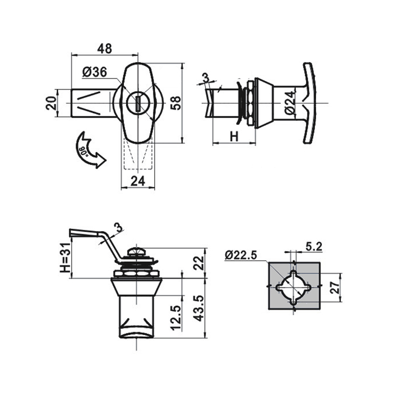 Khóa tay cầm không lõi công nghiệp bằng thép không gỉ MS305-2HS Khóa tay cầm không lõi công nghiệp bằng thép không gỉ MS305-2HS